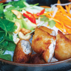 Fried Spring Rolls on Stir-Fried Rice Noodle | 揚げ春巻きのせビーフン